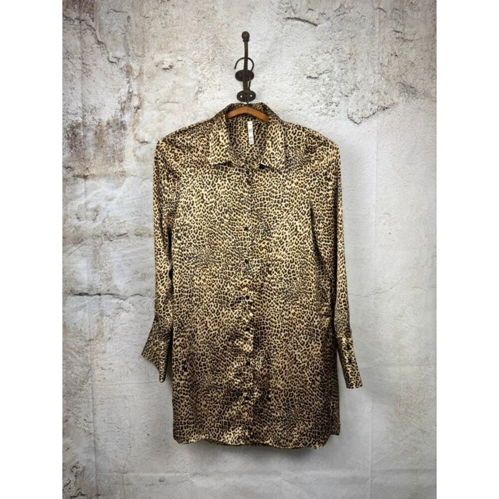 Zara TRF Line Leopard Print Button-Up Blouse – Tan & Black